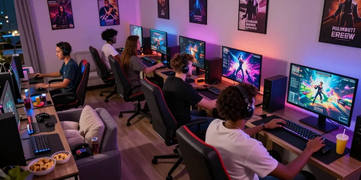 Exciting gaming atmosphere with players immersed in free sex games online.