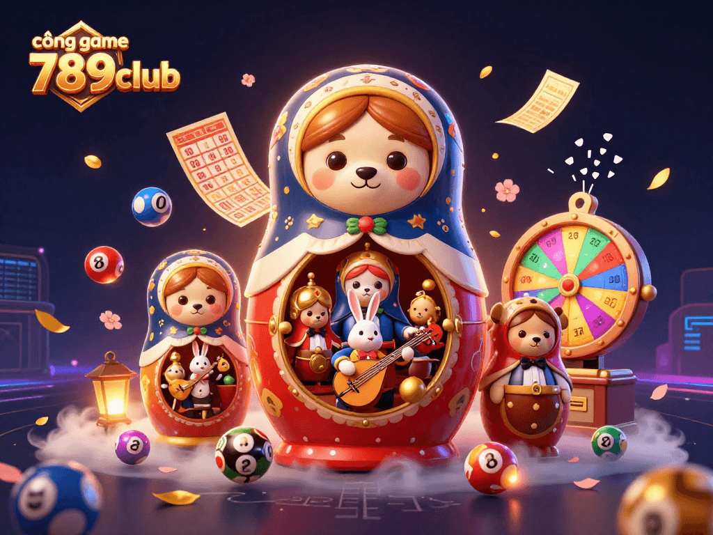 Engage with cổng game 789club featuring a festive winner scene of playful bears and vibrant game elements