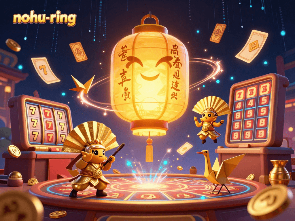 Noh-ring players enjoying exciting slot action with golden symbols and jackpots in a captivating atmosphere