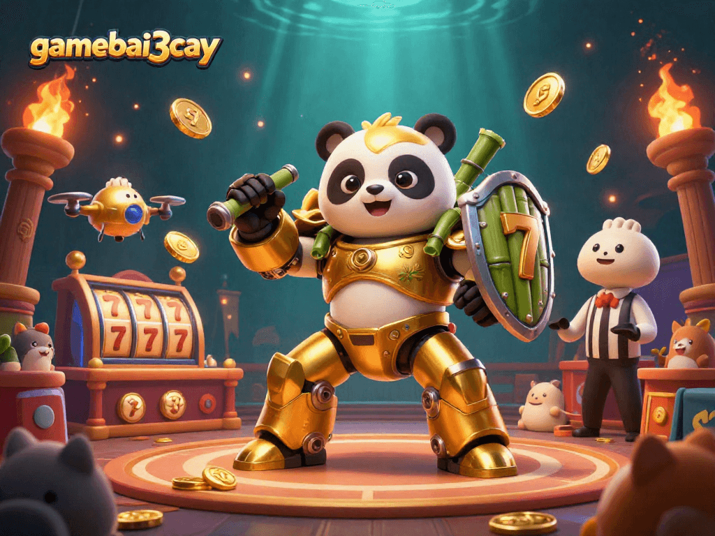 Engage with gamebai3cay in this dynamic casino battle scene highlighting exciting gambling elements.