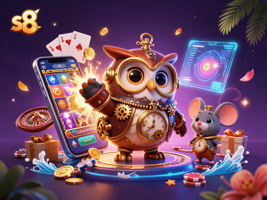 Engage in the thrilling action of s8 with our vibrant casino gaming scene featuring characters and dynamic elements.