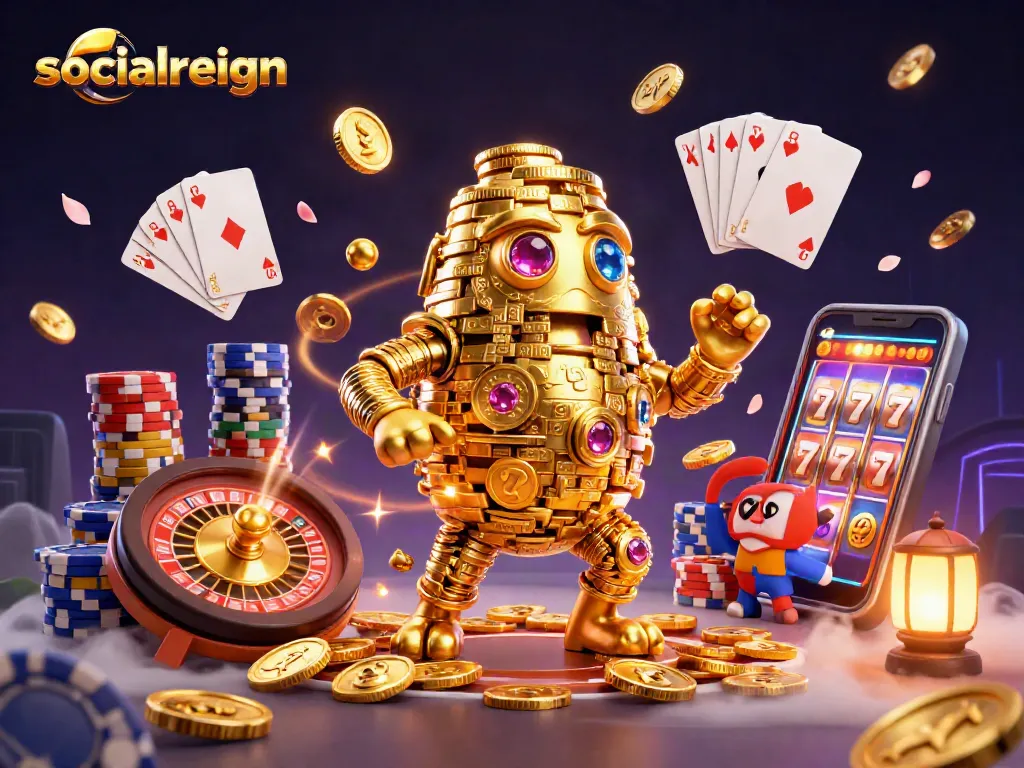 Engage in thrilling gameplay with socialreign's enchanting golden golem and immersive casino elements.