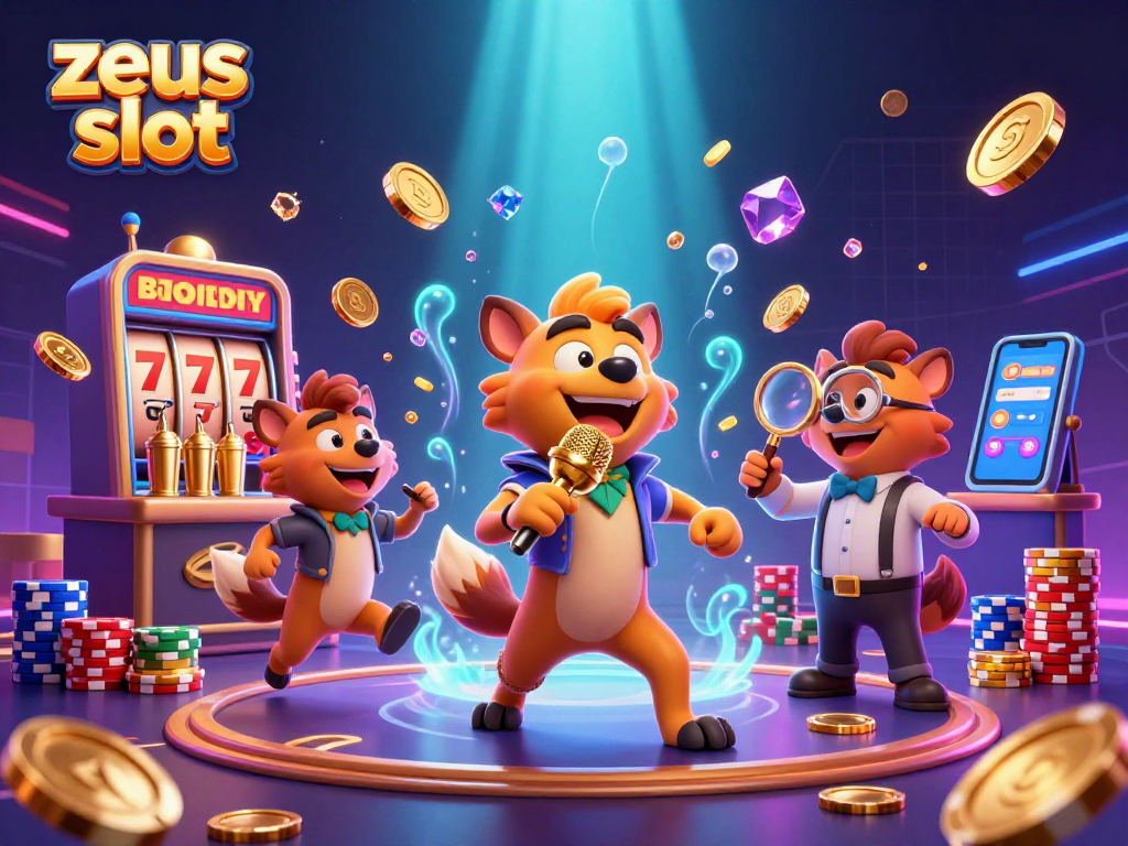 Menangkan jackpot besar di zeus slot dengan suasana kasino yang meriah dan karakter lucu.
