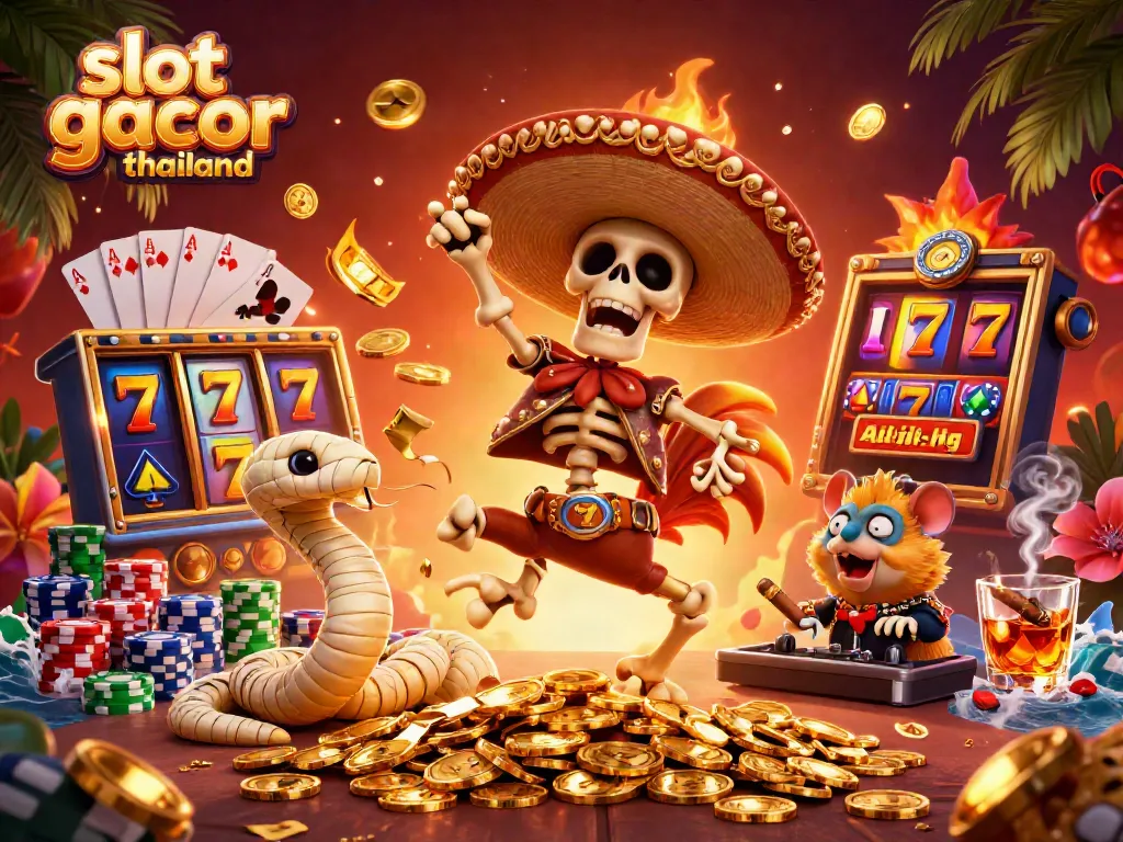 Experience slot gacor thailand with a vibrant 3D casino scene featuring animated characters and dynamic gaming elements.