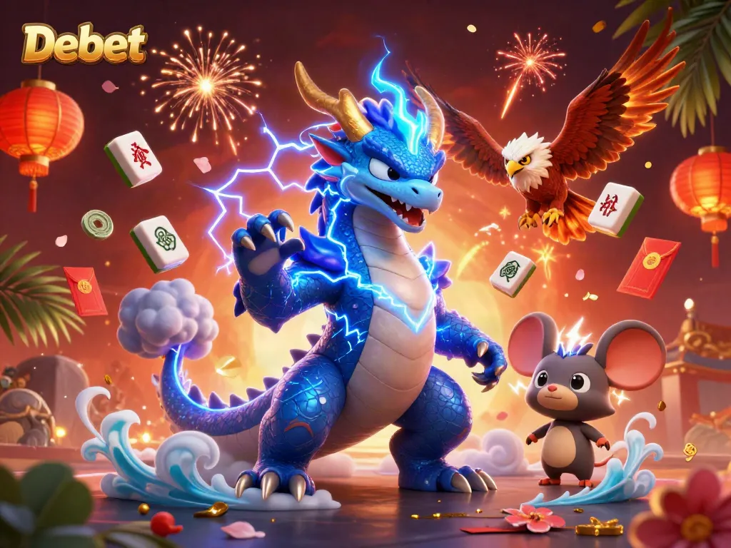Experience thrilling gameplay at Debet with our vibrant 3D gaming scene featuring enchanting creatures and casino elements.
