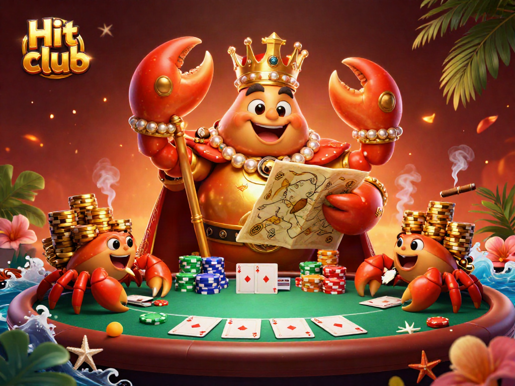 Experience the thrilling excitement of Hit club with vibrant 3D casino elements and a magnificent crab emperor