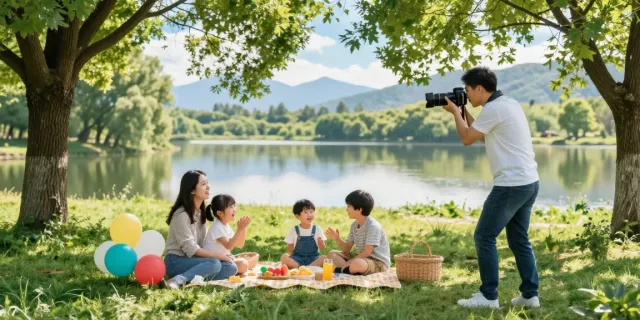 Fotografer profesional di pulau77 mengabadikan momen berharga keluarga dengan suasana ceria dan latar belakang alam yang indah.