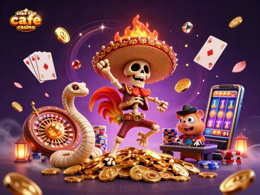 Experience thrilling gaming action at sites like cafe casino with vibrant characters and rich casino elements.