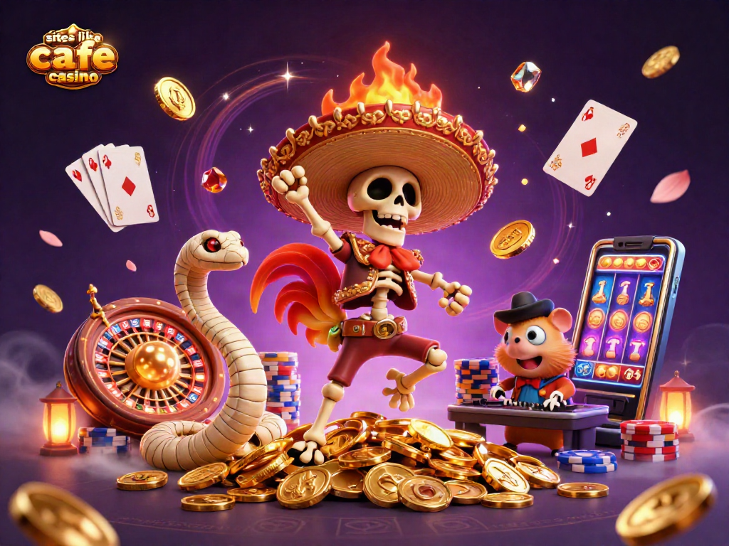 Experience thrilling gaming action at sites like cafe casino with vibrant characters and rich casino elements.