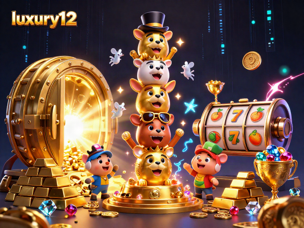 Engage with luxury12's vibrant casino world, featuring a golden totem pole surrounded by riches and slot symbols.
