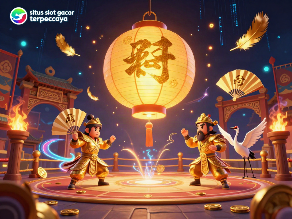Sparking gameplay in situs slot gacor terpercaya with golden lanterns and dynamic casino elements.