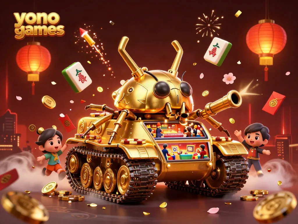 Yono games interactive experience featuring a golden beetle casino tank and dynamic game elements.