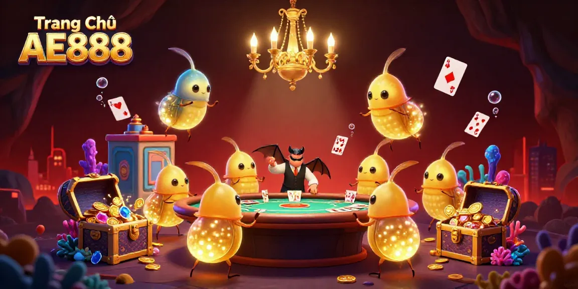 Experience thrilling gaming action on Trang Chủ AE888 with vibrant glowworms illuminating a casino scene.