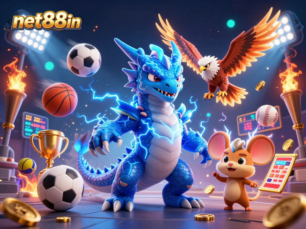 Engage with net88in's thrilling gaming experience featuring vibrant casino elements and dynamic sports action.