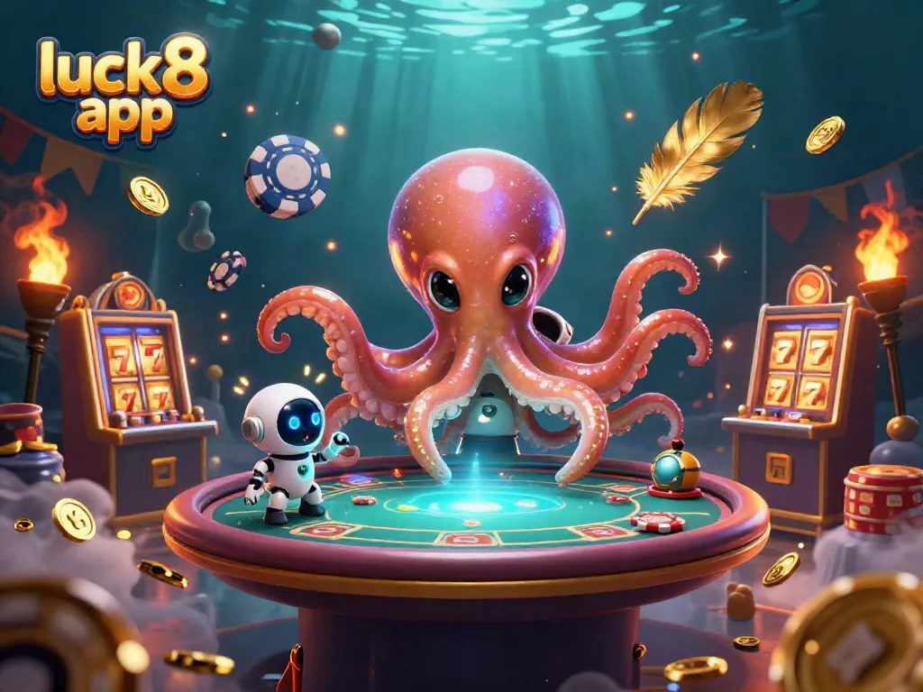 Play games on the luck8 app in a fun, vibrant casino-themed scene with colorful action.