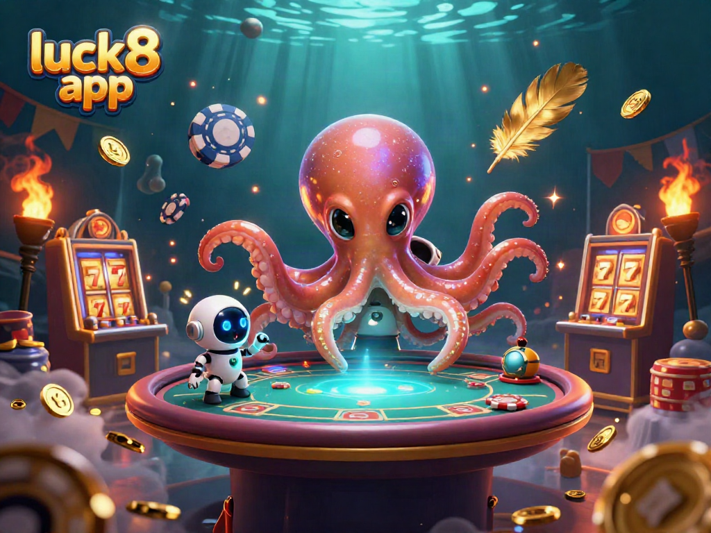 Play games on the luck8 app in a fun, vibrant casino-themed scene with colorful action.