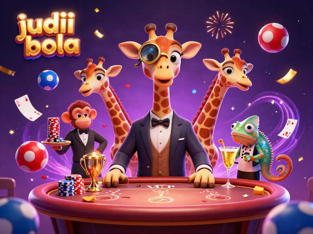 Win big betting on judi bola with a high-roller giraffe at a lively sports scene.