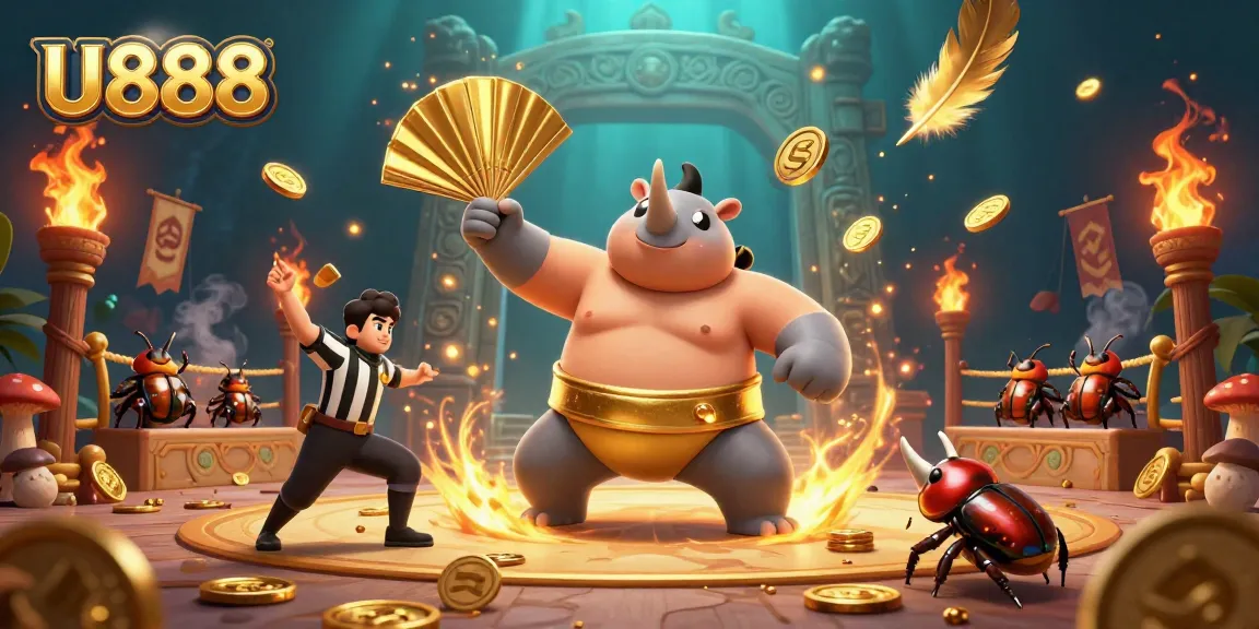 Experience the excitement of U888's thrilling casino environment featuring unique characters and dynamic elements.