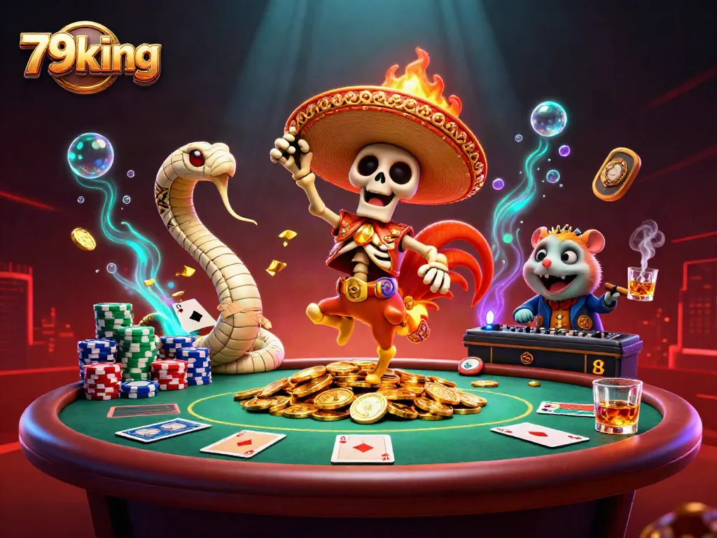 79king features a vibrant casino scene with a dancing rooster, lively games, and dynamic elements.
