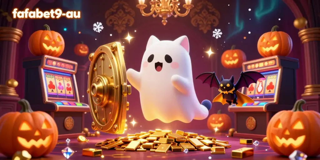 Engage with the whimsical world of fafabet9-au featuring a ghost cat in a haunted casino with treasure elements.