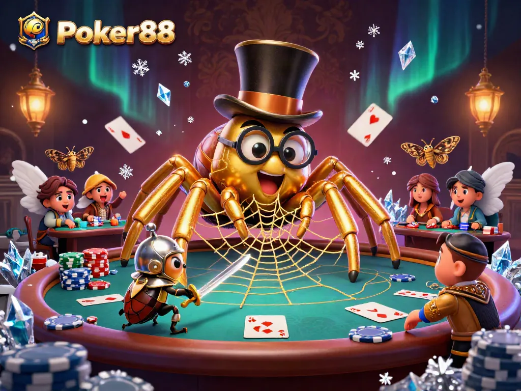 Engage in Poker88 gameplay with a dynamic scene showcasing poker tables, chips, and exciting characters.