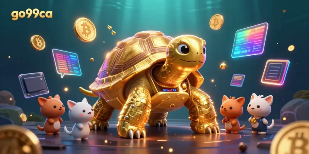 Experience the exciting games at go99ca with a vibrant scene featuring a colossal golden tortoise pinball machine.