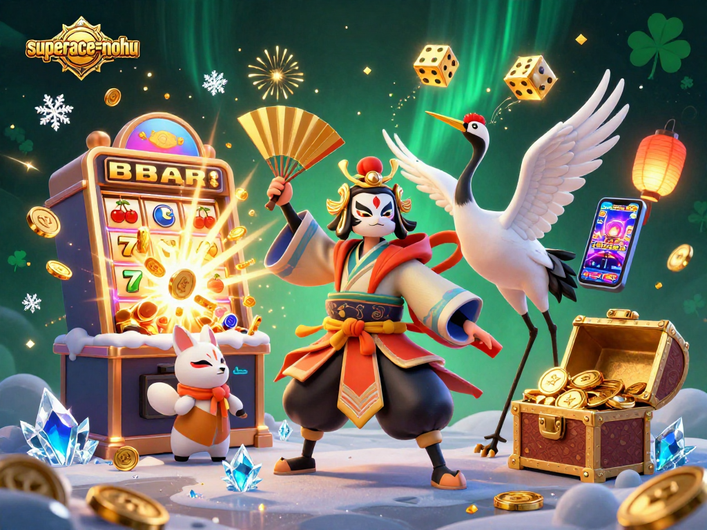 Engage with superace-nohu featuring a vibrant scene of traditional characters and casino excitement.