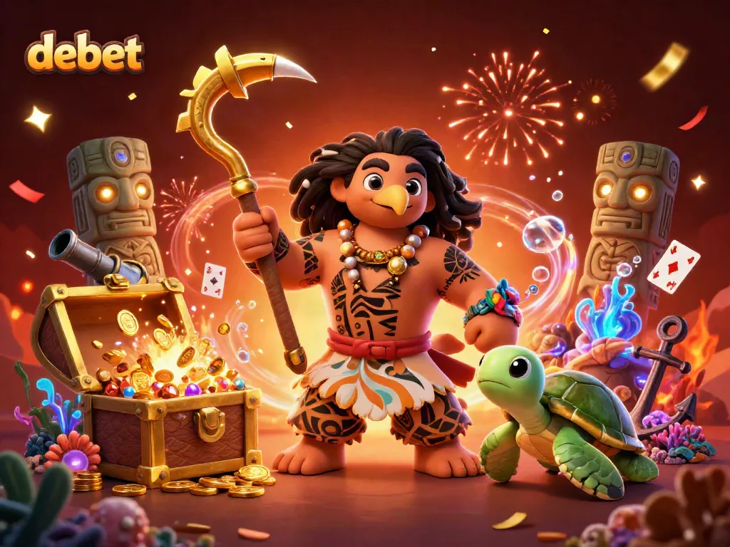 Experience gaming excitement with debet's vibrant characters and underwater treasures in a colorful casino scene.