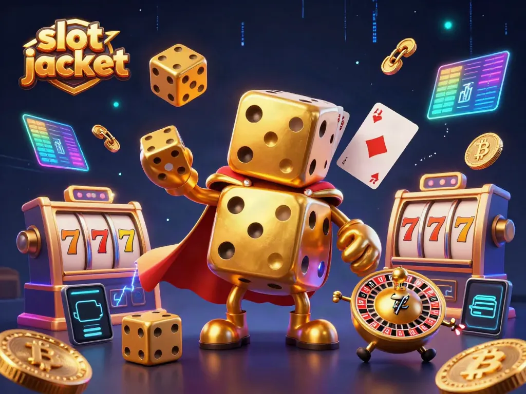 Experience thrilling slot jackpot excitement with golden dice and vibrant casino elements.