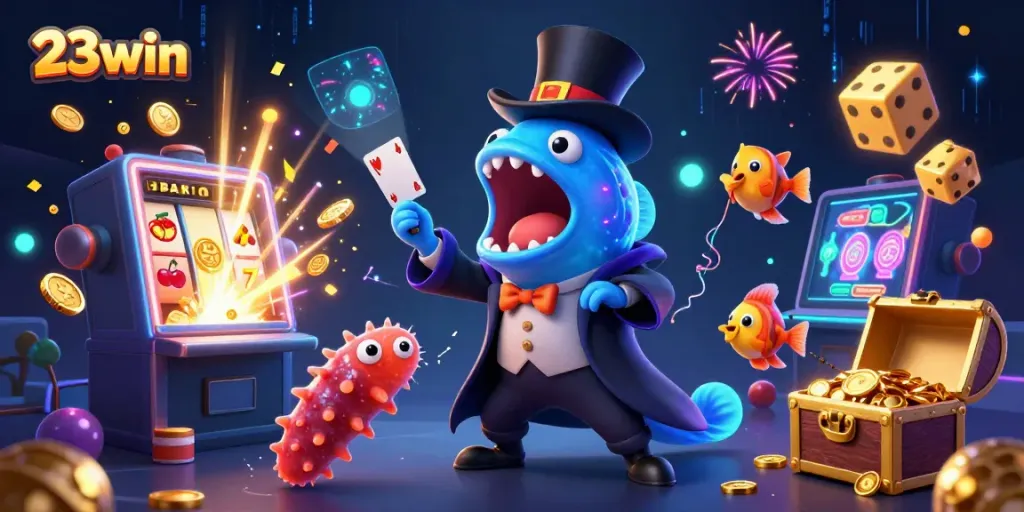 Engage with 23win's vibrant casino scene featuring a magical underwater performance.
