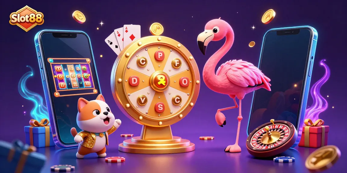 Spin to win with Slot88 in this animated game show scene featuring colorful slot gameplay.