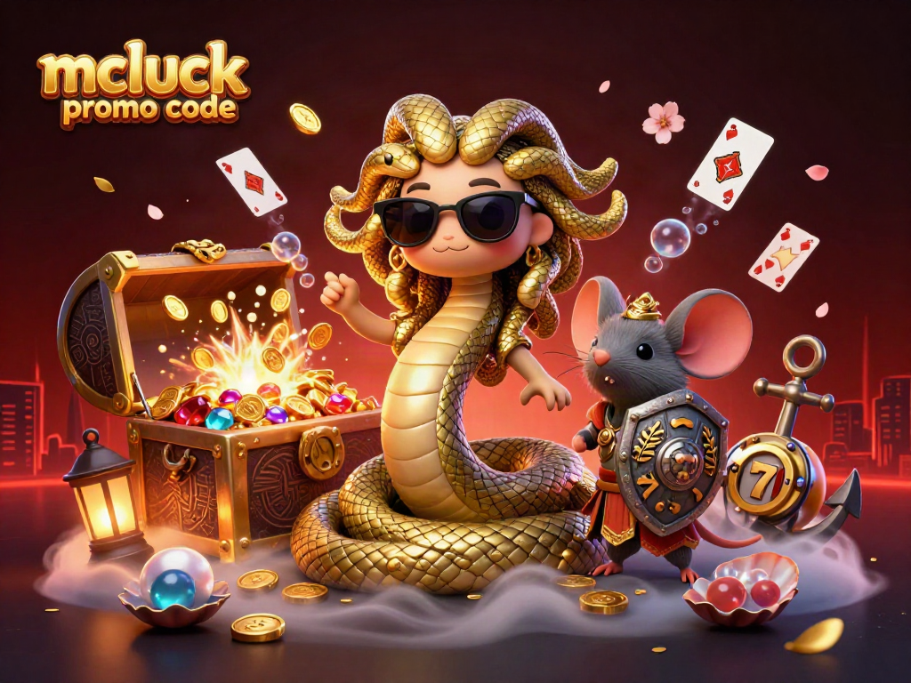 Win big with the mcluck promo code in this vibrant casino-themed 3D scene.