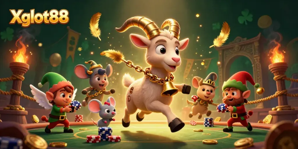 Xgslot88 menghadirkan suasana kasino yang meriah namun menyeramkan dengan Krampus, mouse, dan elf mencuri chip.