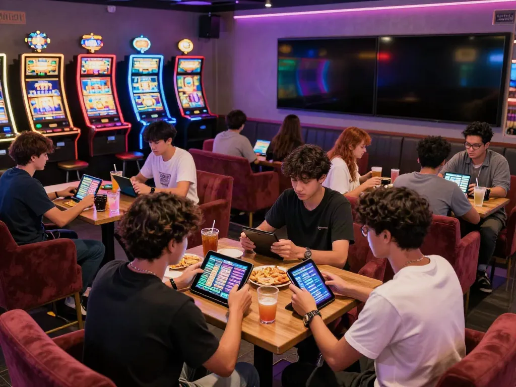 Exciting gaming scene at luxury12 with players enjoying slots and vibrant atmosphere.