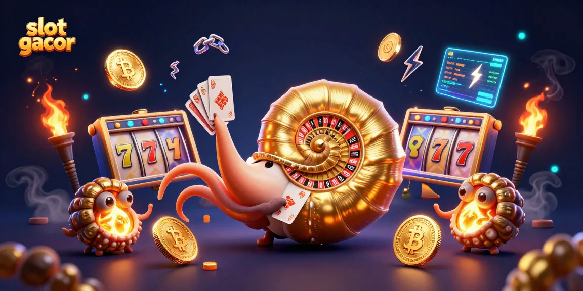 Experience the excitement of slot gacor with dynamic gameplay and glowing coins surrounding a giant nautilus.