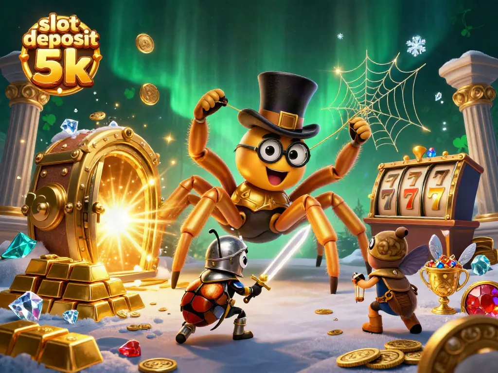 Experience thrilling spins with slot deposit 5k as the golden tarantula weaves a dazzling web in a vibrant casino.