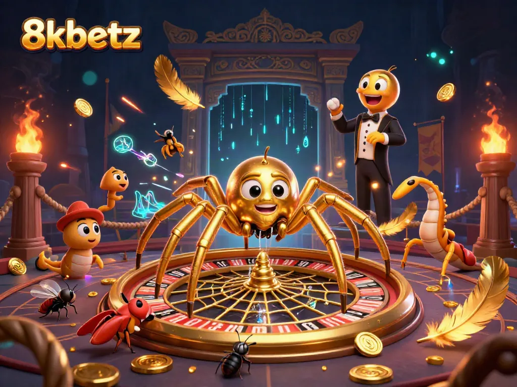 Experience the excitement of 8xbetz with a dynamic casino-themed illustration featuring unique characters and rich details.