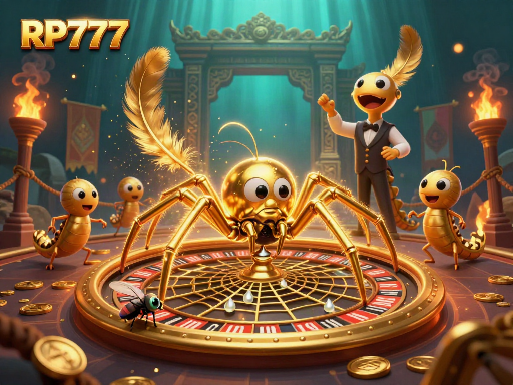 Experience the excitement of RP777 as a golden spider spins a roulette wheel web, surrounded by action and rich detail.