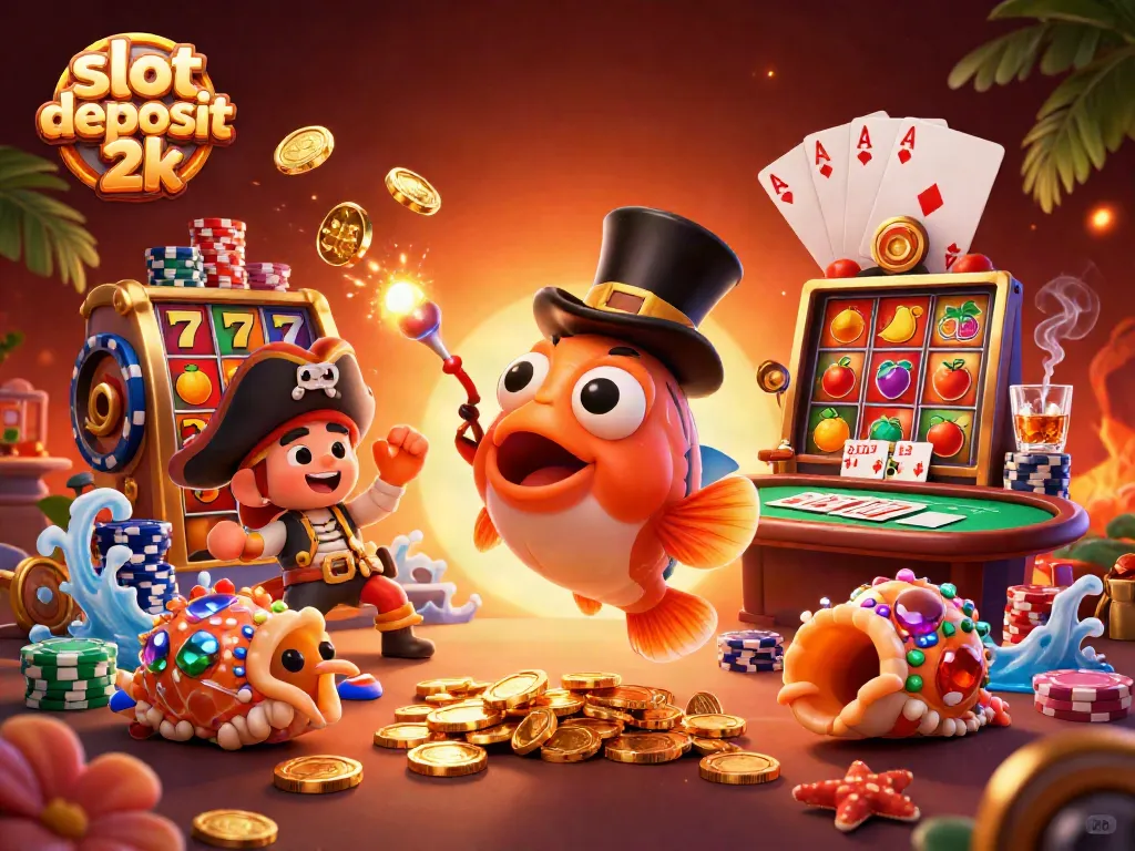 Engage with slot deposit 2k amidst vibrant casino-themed ocean characters and elements.