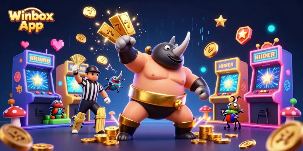 Experience thrilling wins with Winbox App, featuring vibrant slots and dynamic game play in a captivating scene.