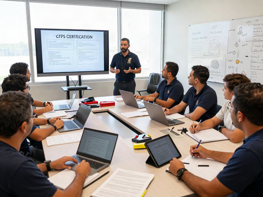 CFPS Certification Saudi Arabia training session with diverse professionals engaged in learning fire safety standards.
