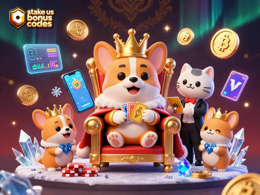 Discover valuable stake us bonus codes in an exciting 3D casino scene with royal corgis.