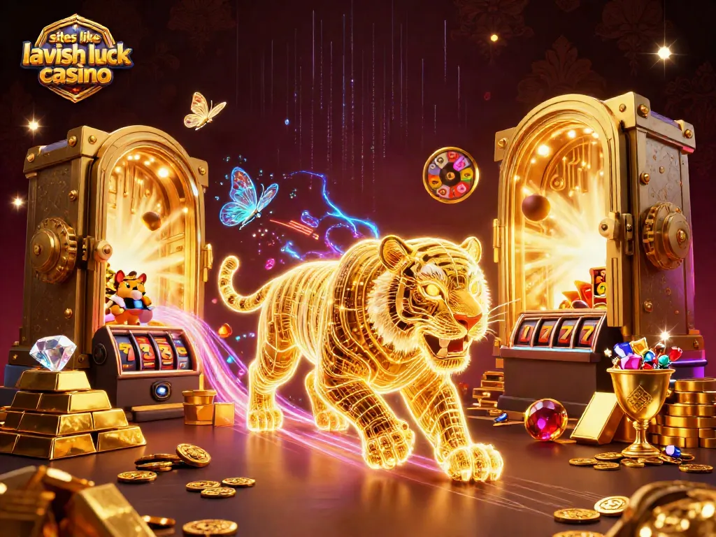 Experience thrilling gameplay at sites like Lavish Luck Casino with neon lights, gold treasures, and dynamic slot elements.
