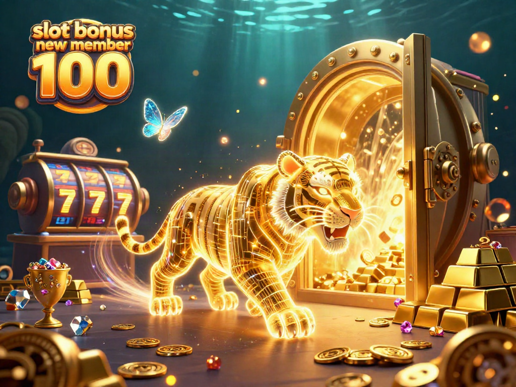 Play slots with a slot bonus new member 100 for exciting wins in a vibrant 3D casino scene.